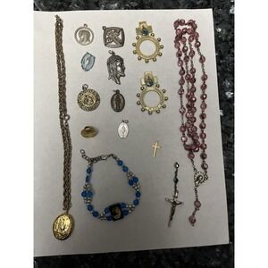 Lot Of 15 Catholic Religious Medals, Rosary, Pendants, Cross